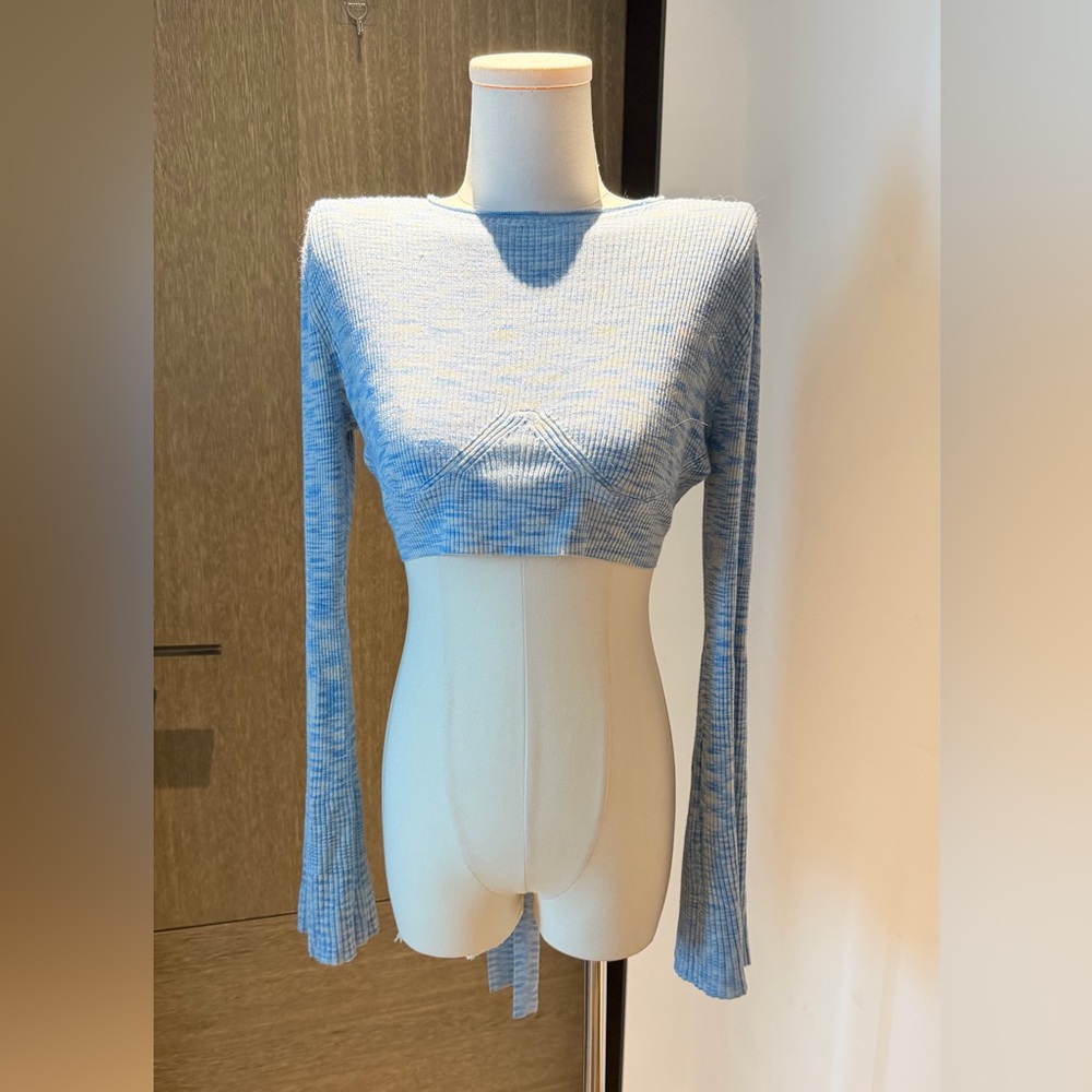 Hansen & Gratel Light Blue Ribbed Cropped Long-Sleeve Top